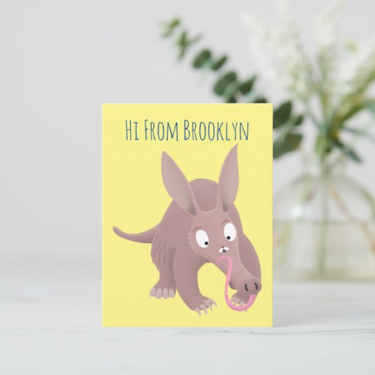 Niedlicher komischer Aardvark-Cartoon Postkarte (Stehend Vorderseite)