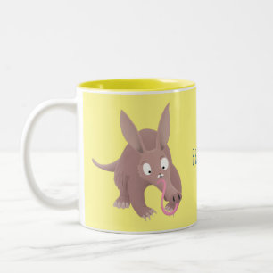 Niedlicher komischer Aardvark-Cartoon Zweifarbige Tasse