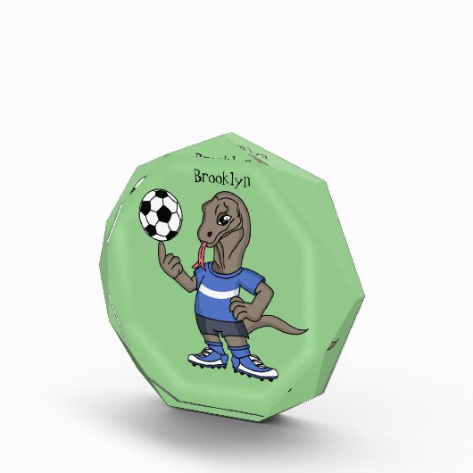 Niedlicher Komodo-Drache beim Fußballspielen Carto Fotoblock (Rechts)