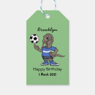 Niedlicher Komodo-Drache beim Fußballspielen Carto Geschenkanhänger