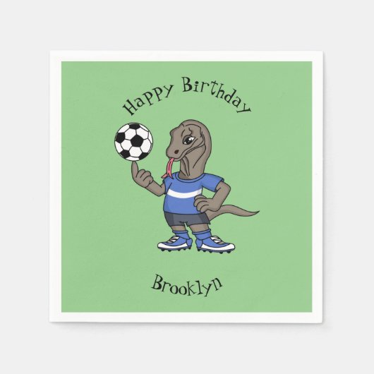 Niedlicher Komodo-Drache beim Fußballspielen Carto Serviette (Vorderseite)