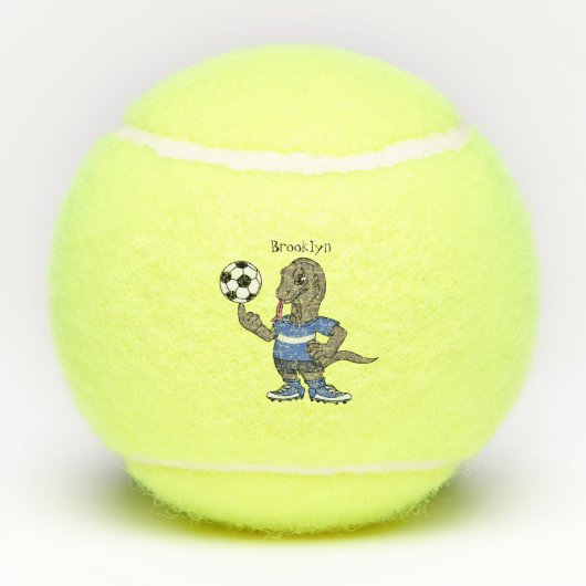 Niedlicher Komodo-Drache beim Fußballspielen Carto Tennisbälle (Rückseite)