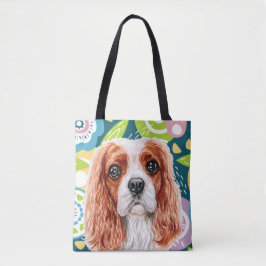 Niedlicher König Charles Spaniel farbenfrohe Blume Tasche