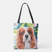 Niedlicher König Charles Spaniel farbenfrohe Blume Tasche (Rückseite)