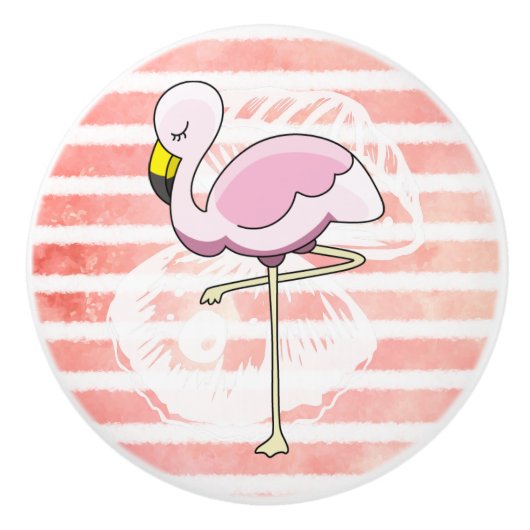 Niedlicher Korallenpfirsiche Flamingo Keramikknauf (Vorderseite)