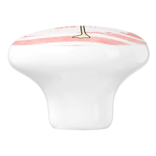 Niedlicher Korallenpfirsiche Flamingo Keramikknauf (Seitenansicht)