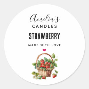 Niedlicher Korb voller Erdbeeren Candle Business Runder Aufkleber
