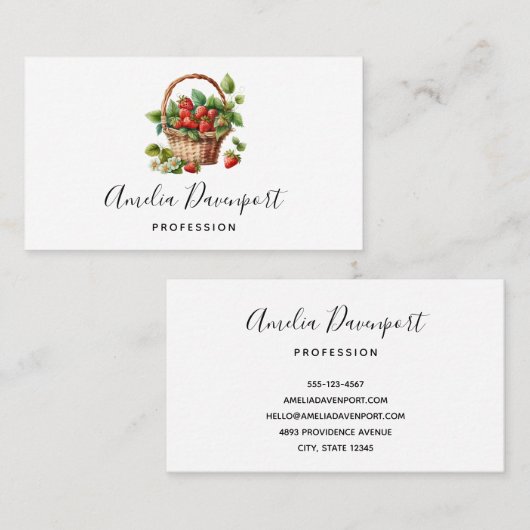 Niedlicher Korb voller Erdbeeren Visitenkarte (Vorne/Hinten)