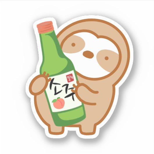 Niedlicher koreanischer Peach Soju Sloth Sticker (Vorderseite)