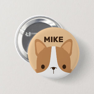 Niedlicher Korgi-Hund mit Personalisiertem Namen Button