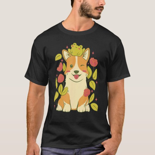 Niedlicher Korgi-Hund und Frosch T-Shirt (Vorderseite)