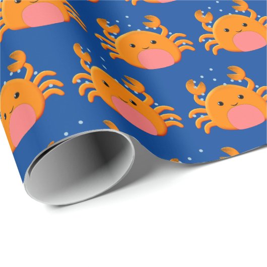 Niedlicher Krabbenblauer Zeichnend Ozean Geschenkpapier (Rolleneckpunkt)