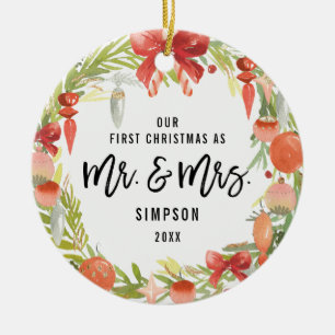 Niedlicher Kranz - Erste Weihnachtsfeier als Herr  Keramik Ornament