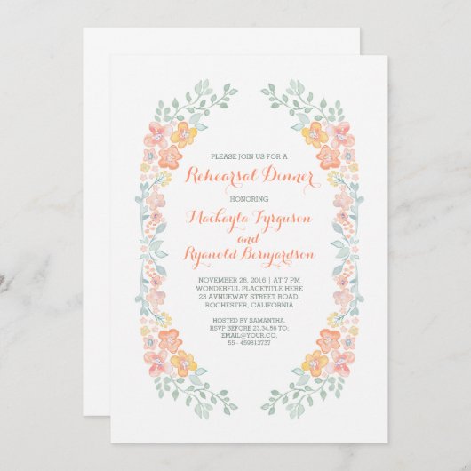 niedlicher Kranz in Aquarellfarben Probe Einladung (Vorne/Hinten)
