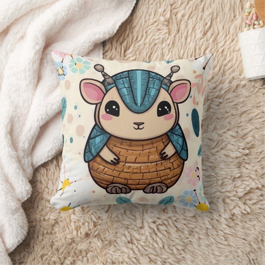 Niedlicher Krieger Armadillo in einer Blumendrucke Kissen (Decke)