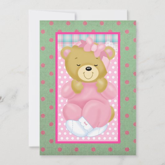 Niedlicher Krustbär mit rosa Babydusche Einladung (Rückseite)