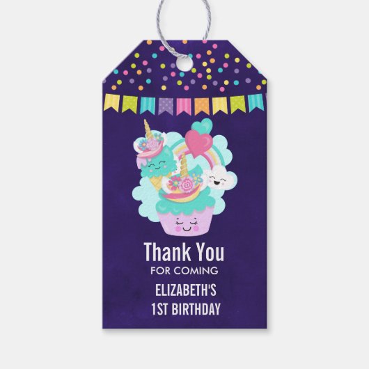 Niedlicher Kuchen und glückliche Eiscreme Danke Geschenkanhänger (Vorderseite)