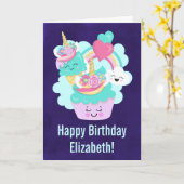 Niedlicher Kuchen und glücklicher Eiscreme Geburts Karte (Gelbe Blume)