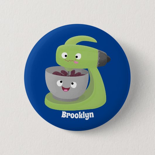 Niedlicher Kuchenmischer Cartoon Button (Vorderseite)