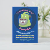 Niedlicher Kuchenmischer Cartoon Einladung (Stehend Vorderseite)