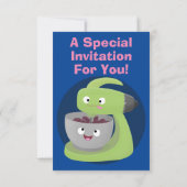 Niedlicher Kuchenmischer Cartoon Einladung (Rückseite)