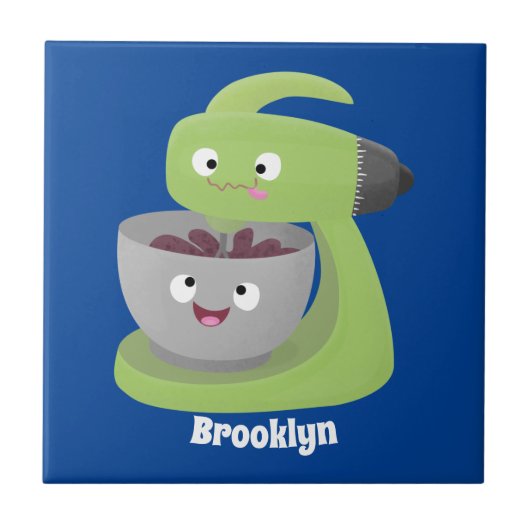 Niedlicher Kuchenmischer Cartoon Fliese (Vorderseite)