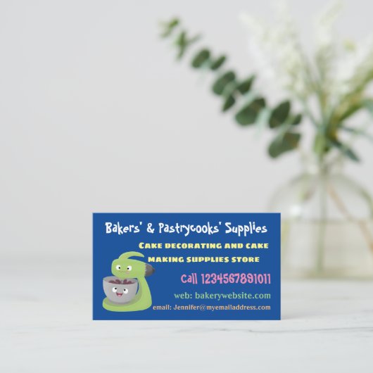 Niedlicher Kuchenmischer Cartoon Visitenkarte (Stehend Vorderseite)