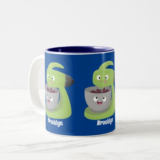 Niedlicher Kuchenmischer Cartoon Zweifarbige Tasse (Vorderseite Links)