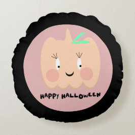 Niedlicher Kürbis Blushing Lettering Happy Hallowe Rundes Kissen