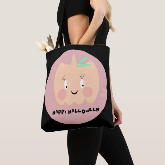 Niedlicher Kürbis Blushing Lettering Happy Hallowe Tasche (Von Nahem)