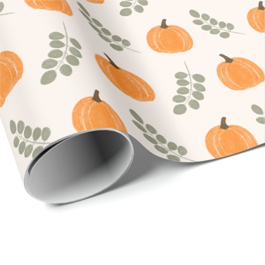 Niedlicher Kürbis Eucalyptus Fall Pattern Geschenkpapier (Rolleneckpunkt)