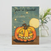 Niedlicher Kürbis gegen Mondeinladungen Einladung (Stehend Vorderseite)