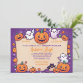 Niedlicher Kürbis Halloween Bash Orange Lila Einladung (Stehend Vorderseite)