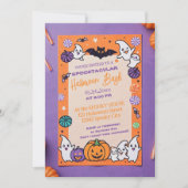 Niedlicher Kürbis Halloween Bash Orange Lila Einladung (Vorderseite)