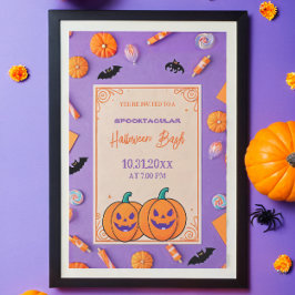 Niedlicher Kürbis Halloween Bash Orange Lila Einladung