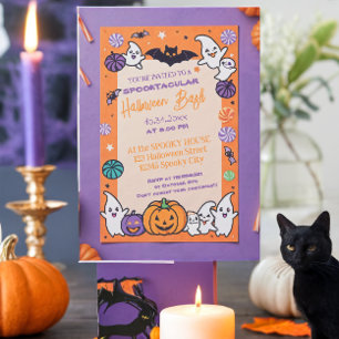 Niedlicher Kürbis Halloween Bash Orange Lila Einladung