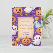 Niedlicher Kürbis Halloween Bash Orange Lila Einladung (Stehend Vorderseite)