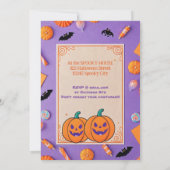 Niedlicher Kürbis Halloween Bash Orange Lila Einladung (Rückseite)