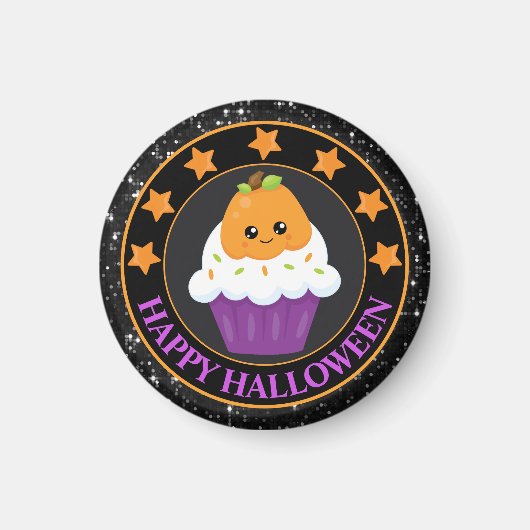 Niedlicher Kürbis Halloween Cupcake Magnet (Vorne)