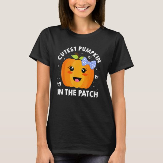 Niedlicher Kürbis im Patch Halloween-Erntedank T-Shirt (Vorderseite)