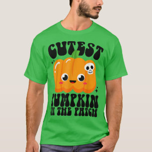 Niedlicher Kürbis in das PatchHalloween-Kostümkind T-Shirt
