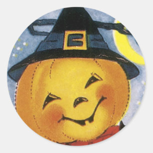 Niedlicher Kürbis in Hexenhut - Halloween-Sticker Runder Aufkleber
