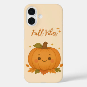 Niedlicher Kürbis mit "Fall Vibes" auf Soft Beige iPhone 16 Hülle