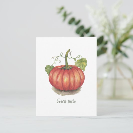 Niedlicher Kürbis mit Weinbergen in Wasserfarbe Postkarte (Stehend Vorderseite)
