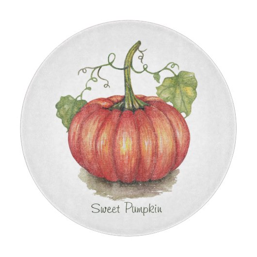 Niedlicher Kürbis mit Weinbergen in Wasserfarbe Schneidebrett (Vorderseite)