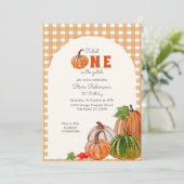 Niedlicher Kürbis zum 1. Geburtstag Einladung (Stehend Vorderseite)