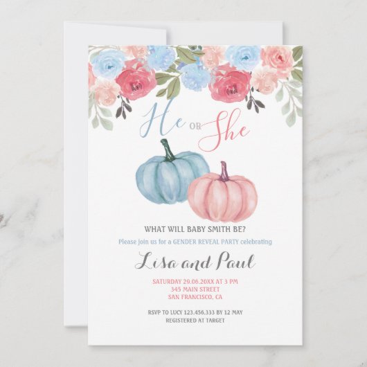 Niedlicher Kürbisknochen bei Geschlecht offenbart Einladung (Vorderseite)