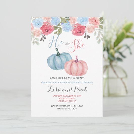 Niedlicher Kürbisknochen bei Geschlecht offenbart Einladung (Stehend Vorderseite)