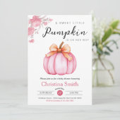 Niedlicher Kürbispink Blütenmädchendusche Einladung (Stehend Vorderseite)