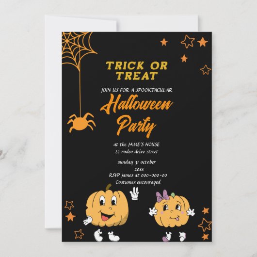 niedlicher Kürbistrick oder Halloween-Party-Zeit Einladung (Vorderseite)